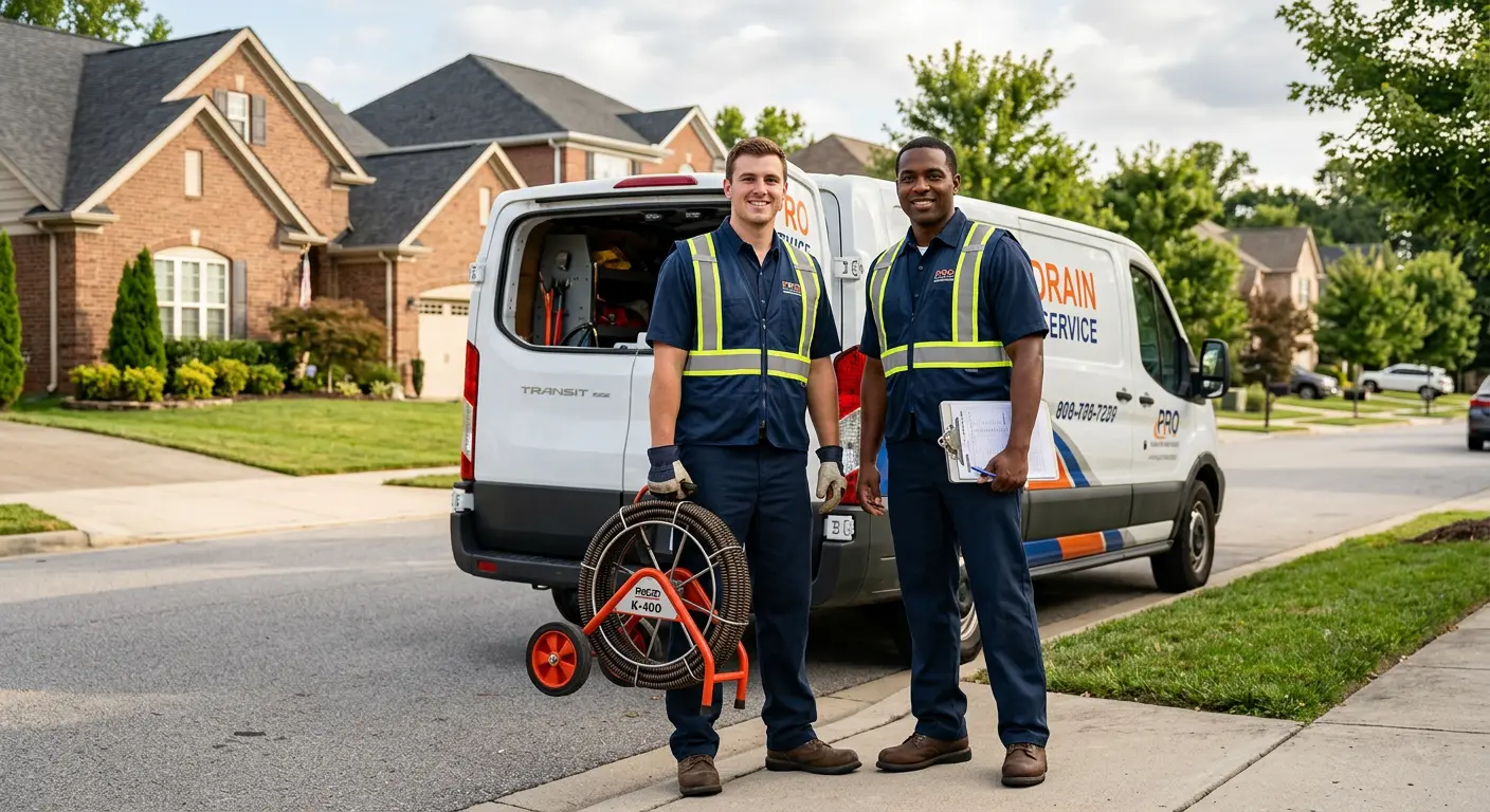 Sewer and drain service team with equipment ready for work in Margaret